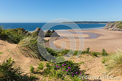 The Gower Wales Three Cliffs Bay uk beautiful Welsh tourist destination Stock Photo