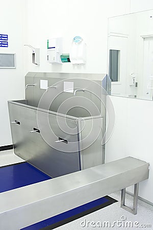 Gowning area of clean room Stock Photo