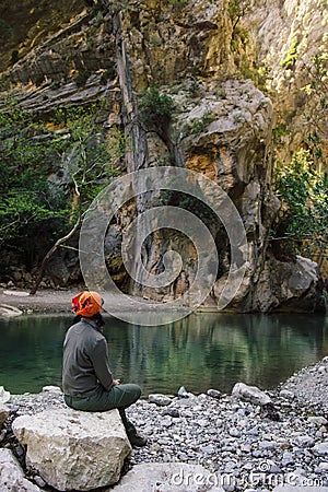 Goynuk Canyon Turkey with emerald lake reflecting rocks Stock Photo