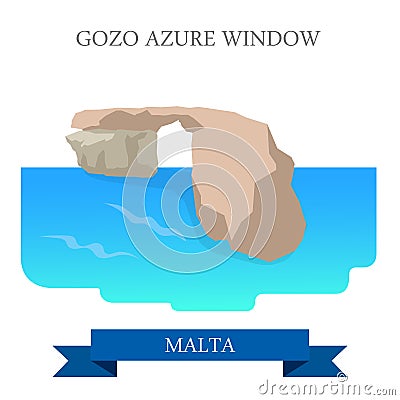 Gozo Azure Window Malta flat vector attraction sight landmark Vector Illustration