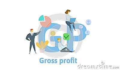 GP, Gross Profit. Concept with keywords, letters and icons. Flat vector illustration. Isolated on white background. Vector Illustration