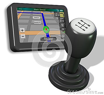 GPS and gear shift knob Cartoon Illustration