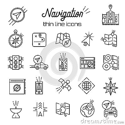GPS icon Map and Navigation thin line icons Cartography and topography, global location sign Vector Vector Illustration