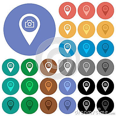 GPS map location snapshot round flat multi colored icons Stock Photo