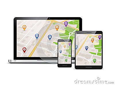 Gps map mobile vector app background illustration device route location concept Vector Illustration