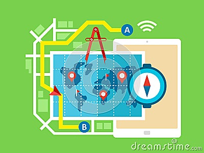 GPS Map Navigation and Routing Vector Illustration
