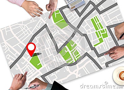 GPS Map to Route Destination Location,Street Map with GPS Icons Stock Photo