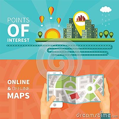 Gps maps and navigation vector concepts set Vector Illustration