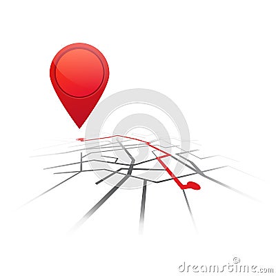 Gps navigation background. Road map isolated with red pointer. Vector Vector Illustration