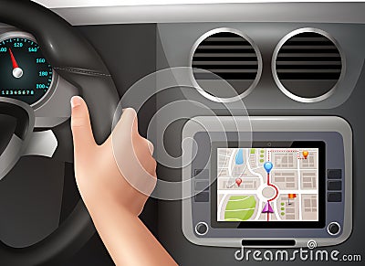 GPS Navigation In Car Vector Illustration