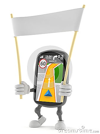 GPS navigation character holding blank banner Cartoon Illustration