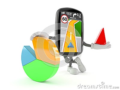 GPS navigation character with pie chart Cartoon Illustration