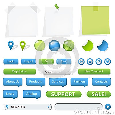 GPS Navigation Elements And Blank Note Papers Vector Illustration
