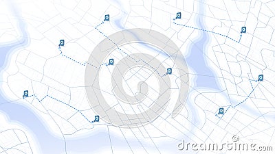 GPS navigation routes with multiple location markers on city map. Abstract urban paths, and destination highlighted POIs Vector Illustration