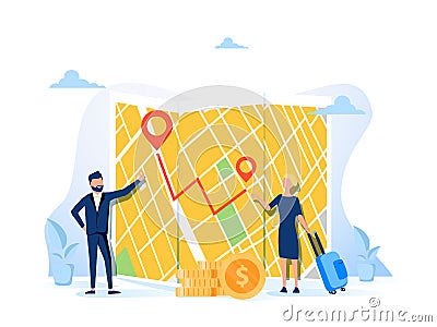 GPS navigation service application. Business investment and money savings cliparts set. Fees and funding, maps Cartoon Illustration