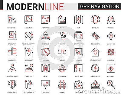 Gps navigation service line icon vector illustration set collection of travel symbols for mobile navigator, map geo Vector Illustration