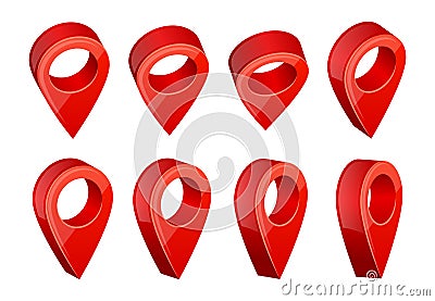 GPS navigation symbols. Realistic pictures of various map pointers Vector Illustration