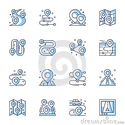 GPS navigator, geo tag line vector icons set. Vector Illustration