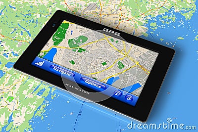 GPS navigator on map Stock Photo