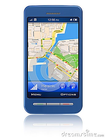 GPS navigator in touchscreen smartphone Stock Photo