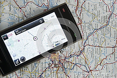 Gps in the phone. Stock Photo