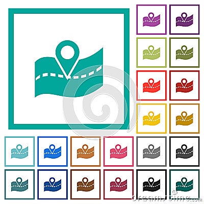 GPS road location flat color icons with quadrant frames Vector Illustration