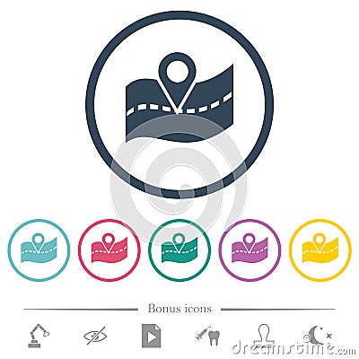 GPS road location flat color icons in round outlines Vector Illustration