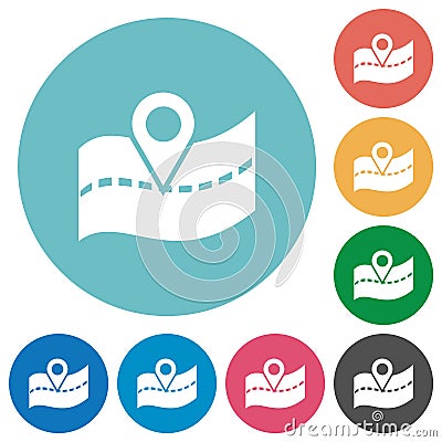 GPS road location flat round icons Vector Illustration