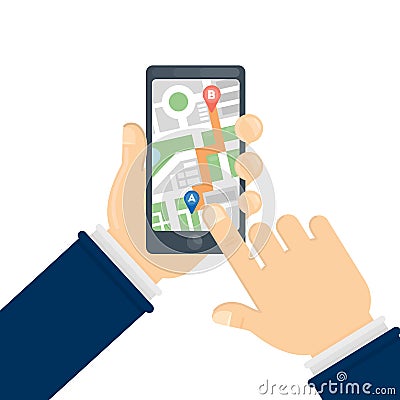 GPS roadmap on smartphone. Vector Illustration