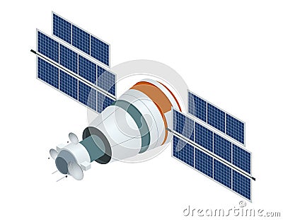 GPS satellite. Flat vector isometric illustration. Wireless satellite technology. Vector Illustration