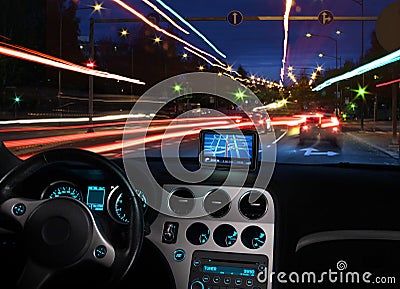 Gps satellite navigator in car Stock Photo