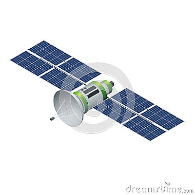 GPS satellite. Orbiting satellite isolated on white. Flat 3d vector isometric illustration. Vector Illustration