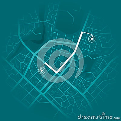 GPS system concept. Blue city map with route markers. Vector illustration Vector Illustration
