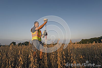 GPS unit, Total station and Prism Stock Photo