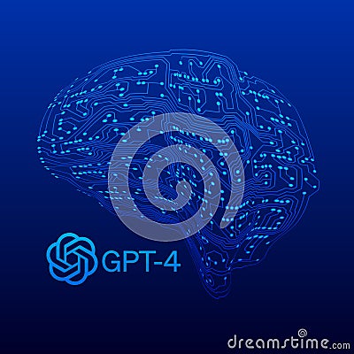 GPT 4 OpenAI with circuir board mind. ChatGPT logo Stock Photo