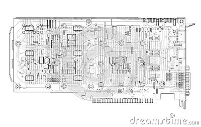 Gpu Card Outline. Vector Vector Illustration