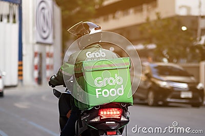 Grab food is food delivery service in Bangkok city,Thailand, Nov 06 ,2019 Editorial Stock Photo
