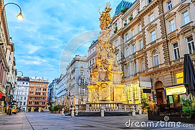 Graben, a famous pedestrian street of Vienna with a Plague Column in it Stock Photo