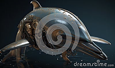 With grace and strength, the anthropomorphic dolphin emerges donning protective military armor. Creating using generative AI Stock Photo