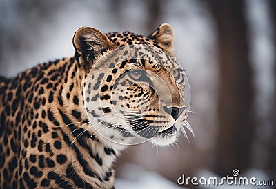 Graceful Amur leopard running in snowy terrain Stock Photo