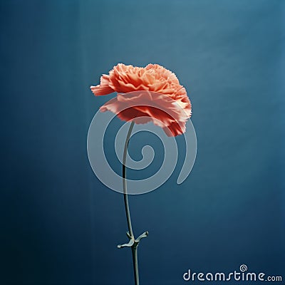 Graceful Balance: Blurry Analog Photograph Of Orange Poppy In Blue Stock Photo