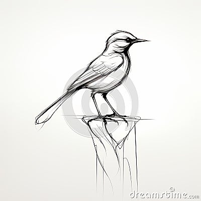 Graceful Bird Sketch On Wood With Depth Of Field Stock Photo