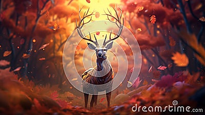 Graceful deer amidst vibrant autumn forest painted in shades of orange and golden hues Stock Photo