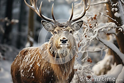 graceful deer in the winter forest Stock Photo