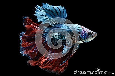 A graceful and elegant Siamese fighting fish swimming in a tank, showing off its vibrant colors and graceful movements. Generative Stock Photo