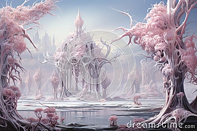 Graceful frost faeries, creating intricate ice sculptures in frozen landscapes - Generative AI Stock Photo