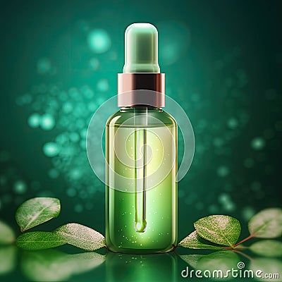 Graceful luxury cosmetic bamboo extract face serum ad template.Face skin oil with bamboo extract. Realistic face Cartoon Illustration