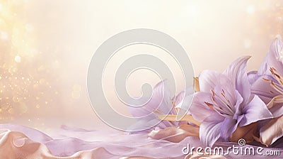Graceful magnolia and lily banner: serene floral beauty with ample copy space, perfect for diverse creative projects and Stock Photo