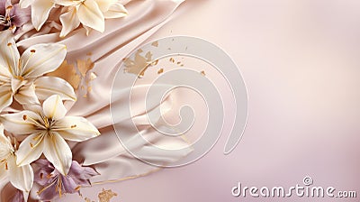 Graceful magnolia and lily banner: serene floral beauty with ample copy space, perfect for diverse creative projects and Stock Photo