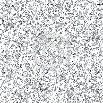Graceful seamless floral pattern coloring page Vector Illustration